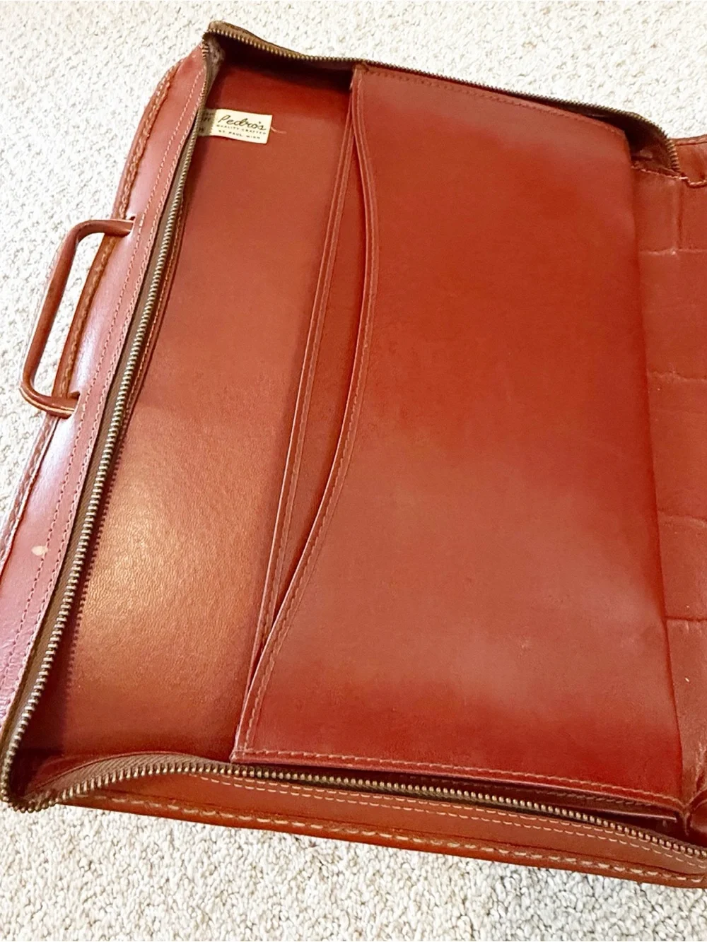 Vintage Split Cowhide Leather Legal Portfolio Briefcase Document Bag USA 50s 60s
